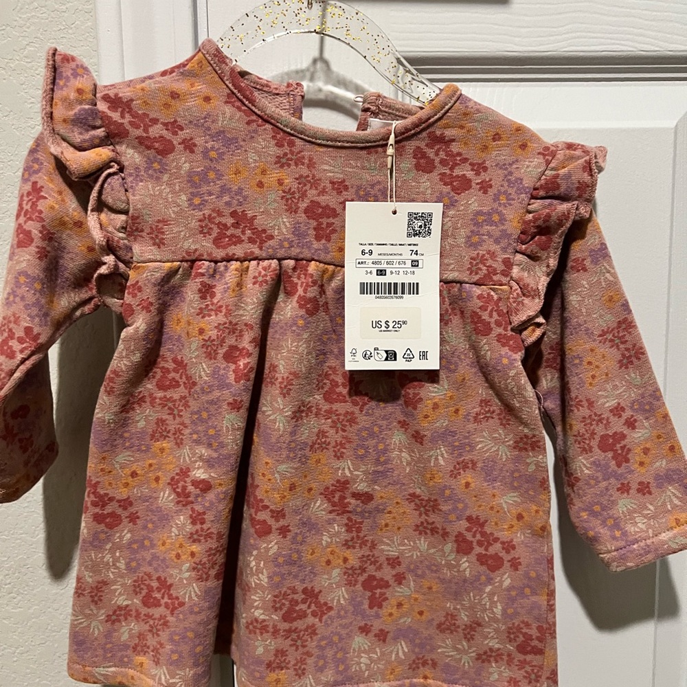Zara Kids Pink and Orange Floral Ruffle Blouse